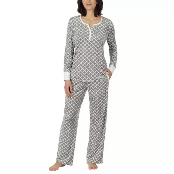 NEW-NAUTICA 2Pc SuperSoft Feather Touch Fleece Pajama Sleepwear Set Grey/White L - Picture 2 of 13
